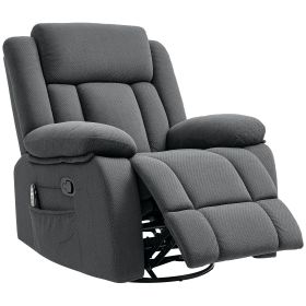 Recliner Massage Armchair with Heat, Oversized Swivel Rocker with Footrest, Remote and Side Pockets, Gray