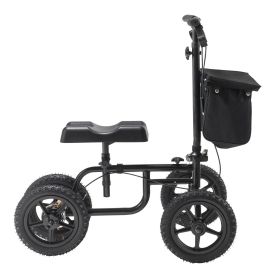 Folding Knee Scooter, Carbon Steel Steerable Knee Walker with Height-Adjustable Handlebar & Knee Pad, 12" All-Terrain Wheel, Dual Brakes