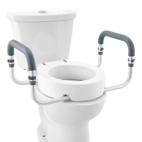 Raised Toilet Seat, 3.5" Height Raised, 300 lbs Weight Capacity, for Standard Round Toilet, Aluminum Handrail, with EVA Armrest Padding, for Elde